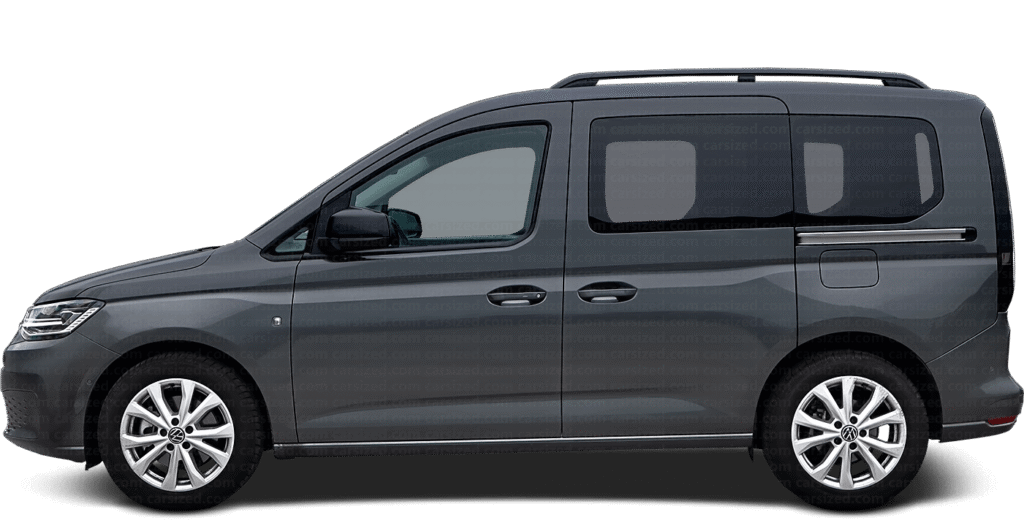 Dark grey Volkswagen Caddy MPV available for private chauffeur transfers and luggage transport services.